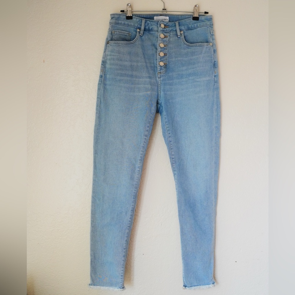 LOFT Button Front High Rise Skinny Jeans in Light Wash
